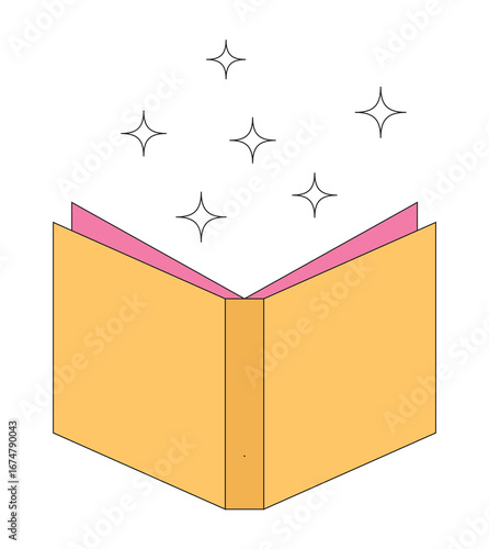 Illustration book open groovy retro with outline
