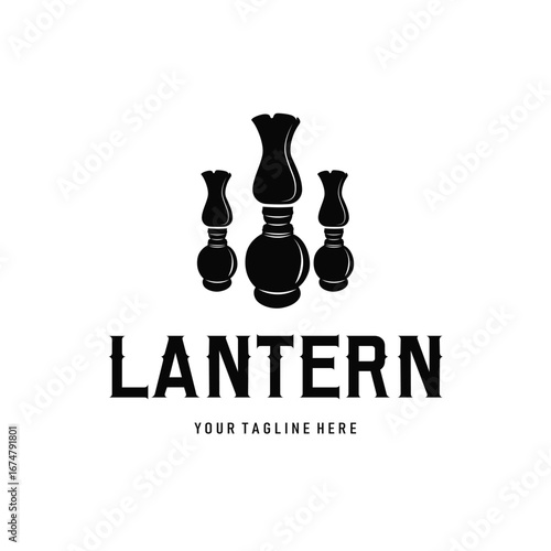 Lantern logo design vintage retro old lamp with a cool modern black silhouette concept, template illustration symbol