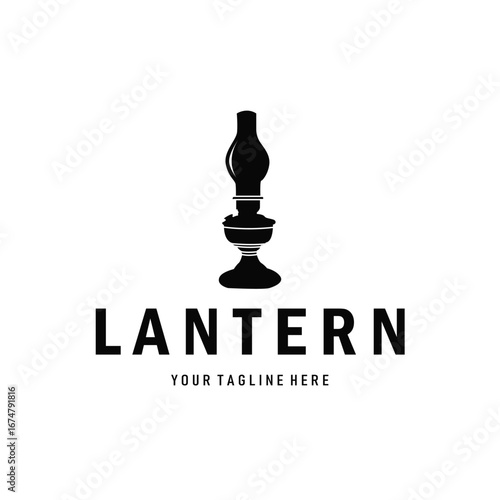 Lantern logo design vintage retro old lamp with a cool modern black silhouette concept, template illustration symbol