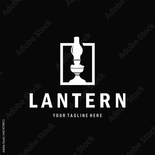 Lantern logo design vintage retro old lamp with a cool modern black silhouette concept, template illustration symbol