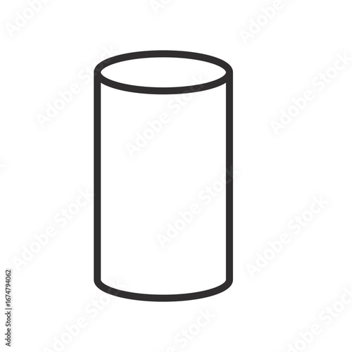 Clean vector outline of a fundamental geometric cylinder, a basic three-dimensional shape ideal for educational diagrams, minimalist graphic design, or conceptual representations