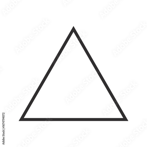 A simple geometric equilateral triangle outlined in a bold black line on a plain white background, ideal for graphic design and branding