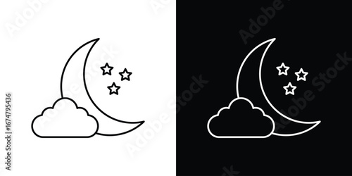 Cloud moon icon symbols. Simple pictograms for web sites and mobile app