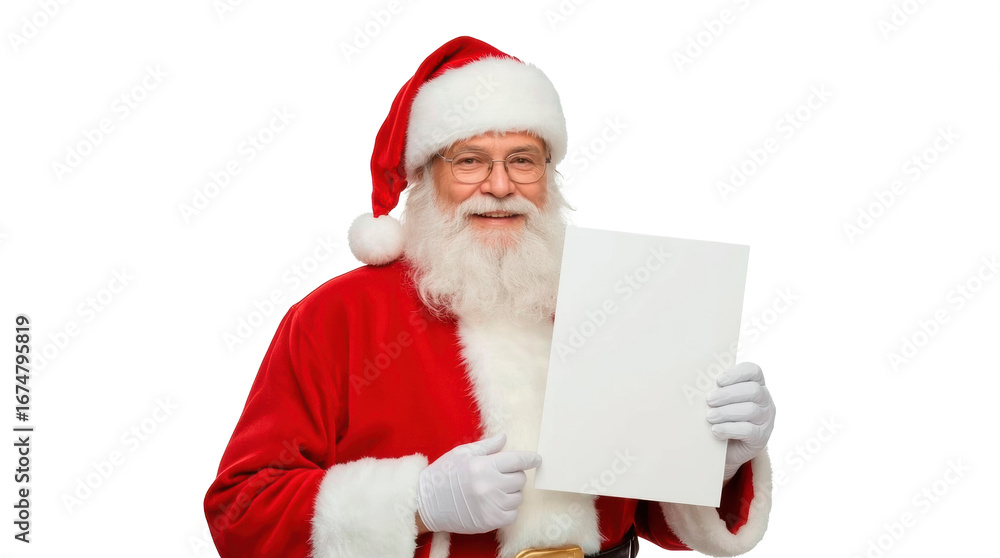 Naklejka premium Santa Claus Holding Christmas Letter Isolated on transparent png.