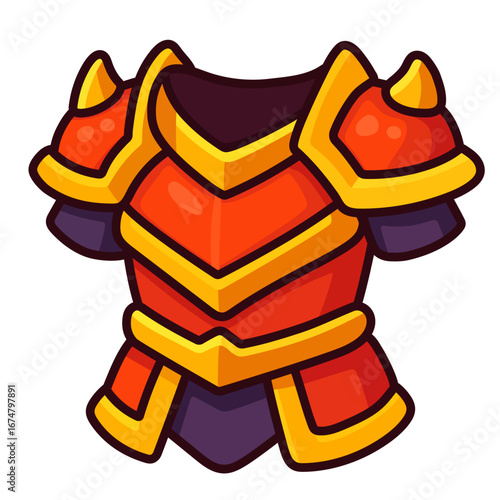 Red and Gold Fantasy Armor Chestplate Icon – Cartoon Game Equipment