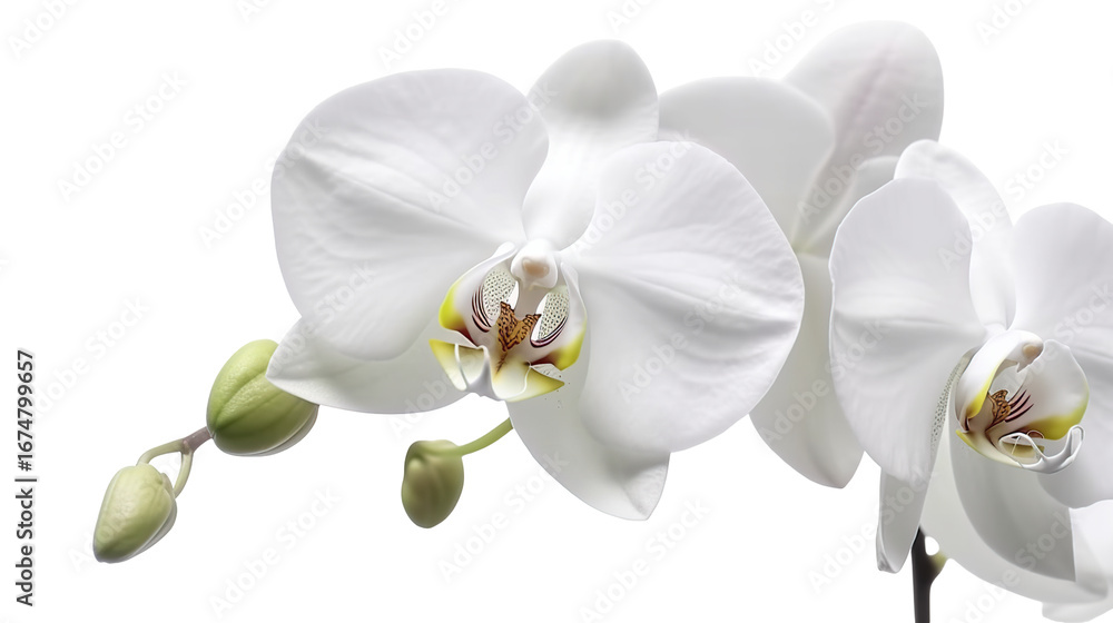 Obraz premium Close-up of two elegant white orchids with buds (1)