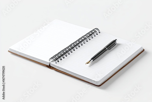 Wallpaper Mural Open notebook with lined pages and a black pen resting on it, on white Torontodigital.ca