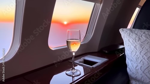 Luxury Travel: Champagne Toast at Sunset in a Private Jet Experience minimal