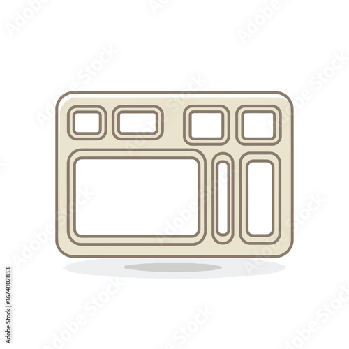 A simple vector illustration of an empty, beige, multi-compartment cafeteria or school lunch tray on a white background.