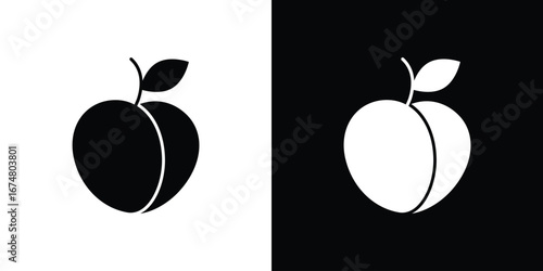 Peach icon collection flat style - stock vector.