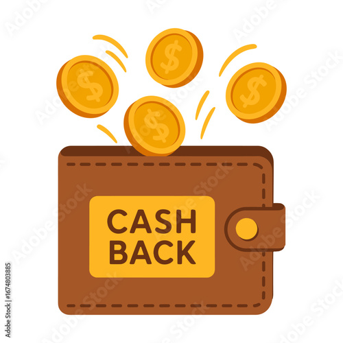 Cashback wallet with coins – finance illustration, money back, bonus