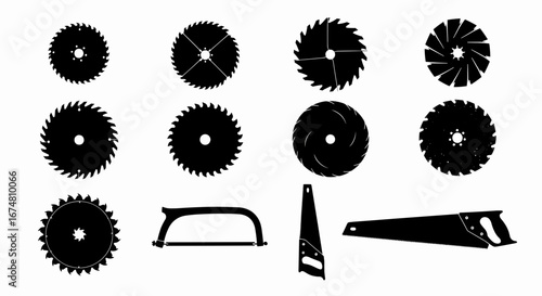 Circular Saw Blade and Saw Vector Illustration Icons