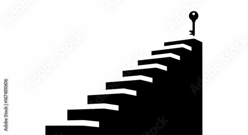 Achievement path vector illustration icon showing key at top of stairs
