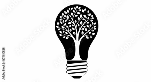 Tree of Life in Light Bulb Vector Illustration Icon