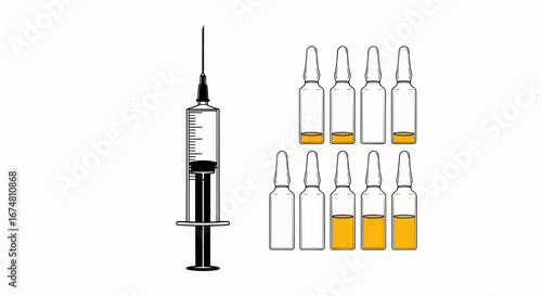 Syringe and ampoules with medicine vector illustration icon