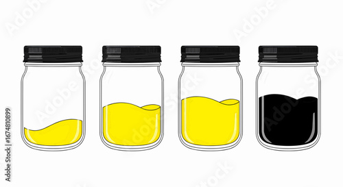 Vector illustration icon set of mason jars with liquids