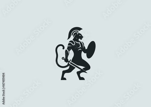 A simple minimalist panther in gladiator armor silhouette style, symbolizing stealth, resilience, and fearless combat spirit