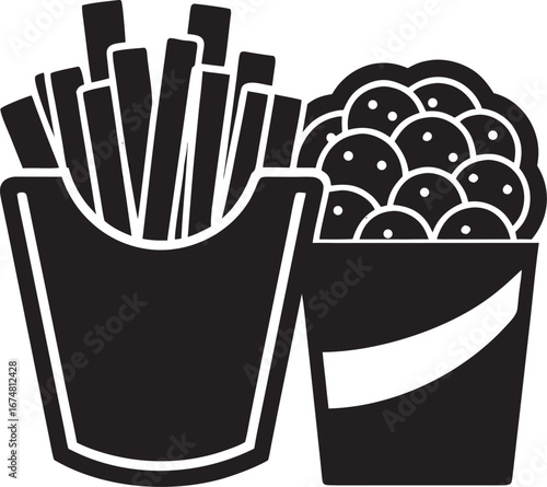 French Fries and Chicken Nuggets in Black and White