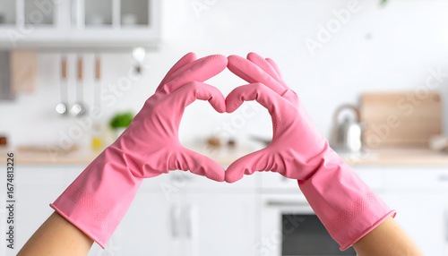 Wallpaper Mural Hands Wearing Pink Rubber Gloves Forming Heart Shape In A Bright Kitchen Environment Torontodigital.ca