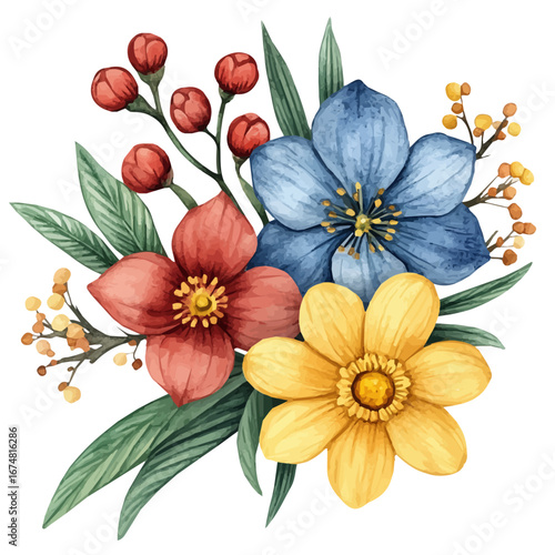 Spring Equinox Floral Celebration, watercolor painting vector, isolated on a white background.