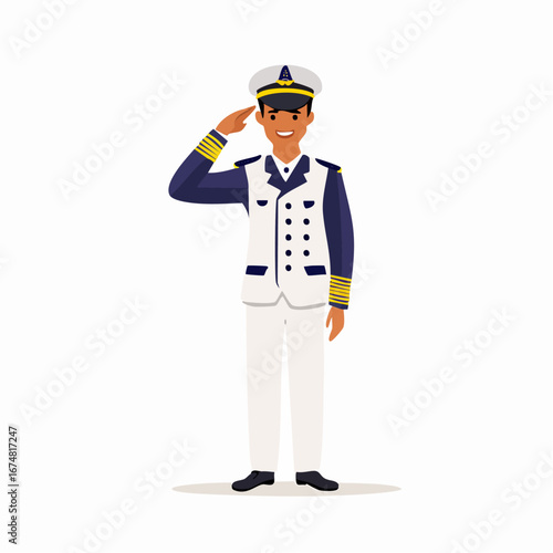 Navy Commander Officer Saluting Illustration - AI Generated