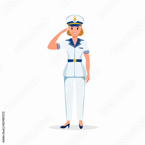 Female Naval Officer Saluting in Uniform - AI Generated