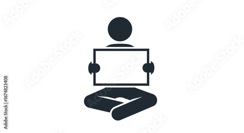 Person Holding a Blank Sign Simple Icon Illustration