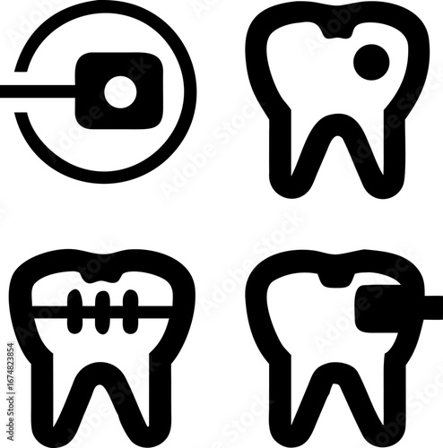 Dental care icons showcasing different teeth problems and solutions for healthy smile and oral hygiene