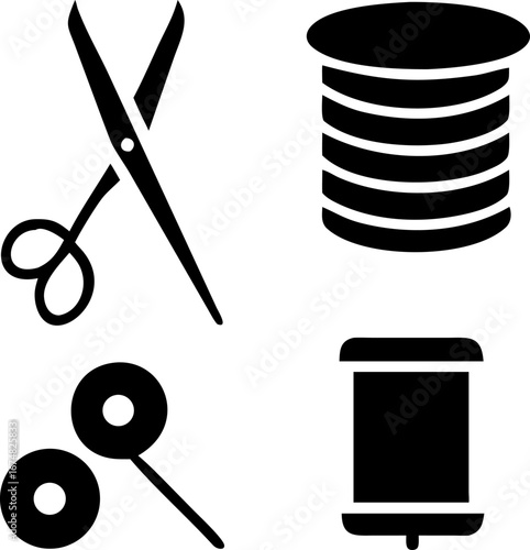 Crafting essentials scissors thread needle and spool for your sewing projects in scalable vector format