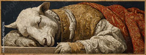 PRAGUE, CZECH REPUBLIC - OCTOBER 12, 2018: The symboic mosac of Lamb of God inchurch Bazilika svatého Pera a Pavla na Vyšehrade.