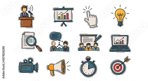 Essential Business Strategy and Communication Icons A Modern Flat Design Collection for Project Management and Presentations