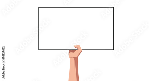 Vector illustration of a human hand holding a blank white placard for protest or announcement isolated on a white background