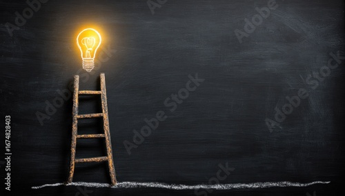Chalkboard with a ladder and lightbulb