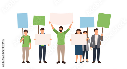 Diverse Group of People Protesting with Blank Signs  A Vector Illustration