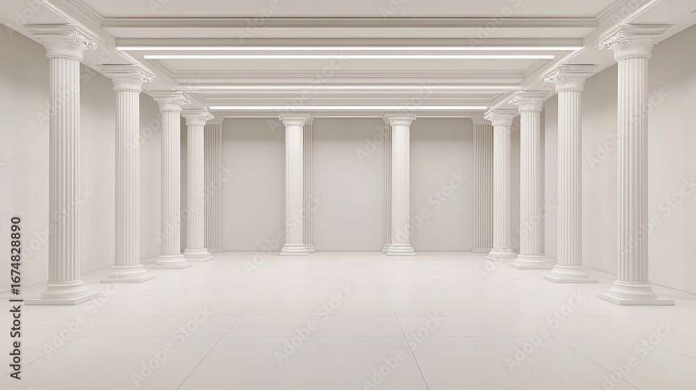 Fototapeta premium White columns in an empty hall minimalist interior design