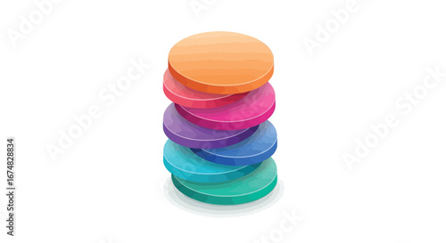 A vibrant 3D stack of layered colorful discs, abstract vector element for infographic or presentation design