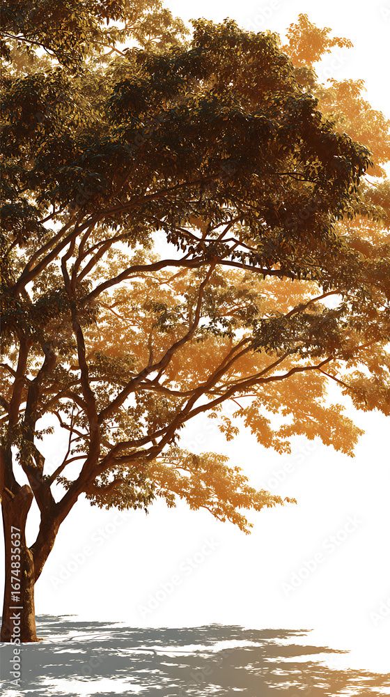 Fototapeta premium Golden Autumn Tree Silhouette Against White Background