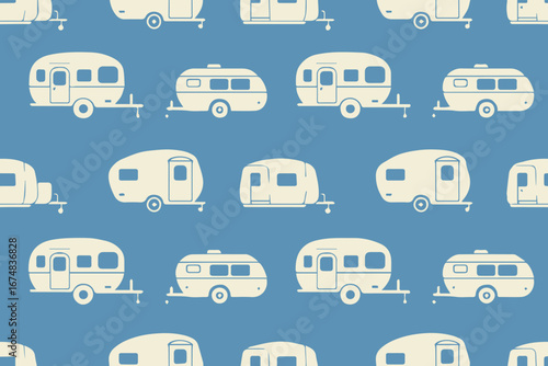 seamless vintage camper trailer silhouettes pattern vector art for camping fun wallpaper fabric and outdoor decor design