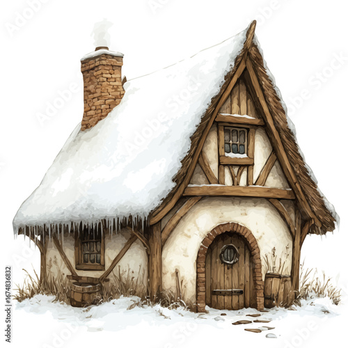 watercolor of Snow-covered Roof, vector, isolated on a white background.