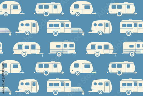 vintage camper silhouette seamless vector pattern travel trailer camping wallpaper fabrics print stationery decor design