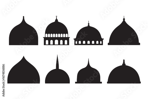 mosque dome vector silhouettes set showcasing eight architectural roof outline black icons religious set pack

