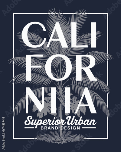 This design features tropical palm trees as the focal point with a modern font spelling California, creating a vibrant and inviting aesthetic for garden lovers.