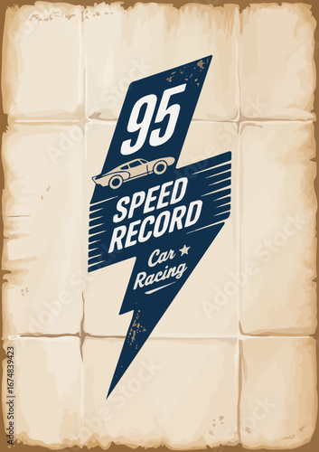 A striking design featuring a classic race car and lightning bolt motif, ideal for car racing enthusiasts and vintage automobile lovers, evoking nostalgia and speed.