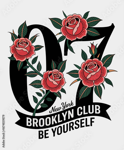 This image presents an eye-catching artistic representation of the number 07 with roses, showcasing a bold design that encourages self-expression through art.