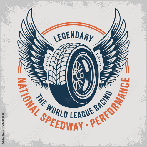 An artistic representation of a racing tire crowned with wings; it embodies the spirit of racing, making it perfect for promotional materials for motorsport events.
