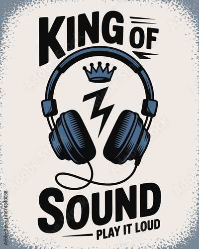 An enthralling illustration features dynamic headphones paired with a crown, representing music royalty and encouraging listeners to embrace their passion and play it loud.