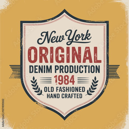 This emblem celebrates vintage styling while focusing on denim craftsmanship, rooted in New York culture and symbolizing elements of tradition since 1984 for apparel enthusiasts.