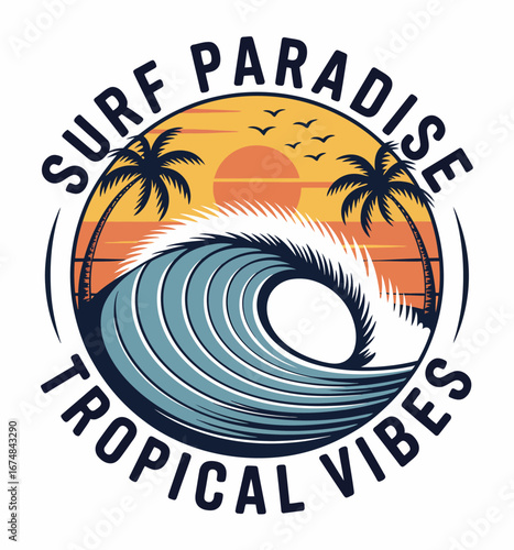 This beautiful design features a chic representation of surf culture, with crashing waves and tropical scenes, perfect for those seeking adventure and relaxation.