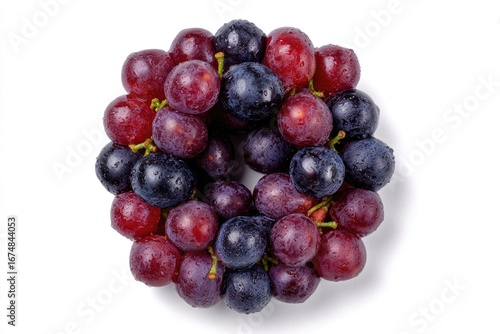 Wallpaper Mural Cluster of red and purple grapes arranged in a circle, wet with water droplets Torontodigital.ca