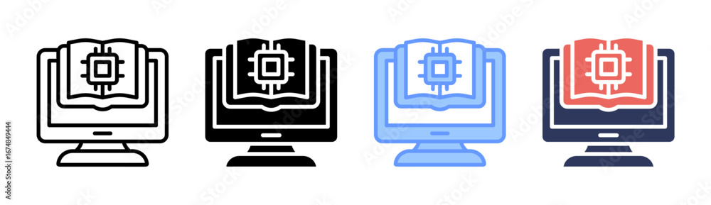 Obraz premium Ai Learning Icon Set Multiple Style Collection